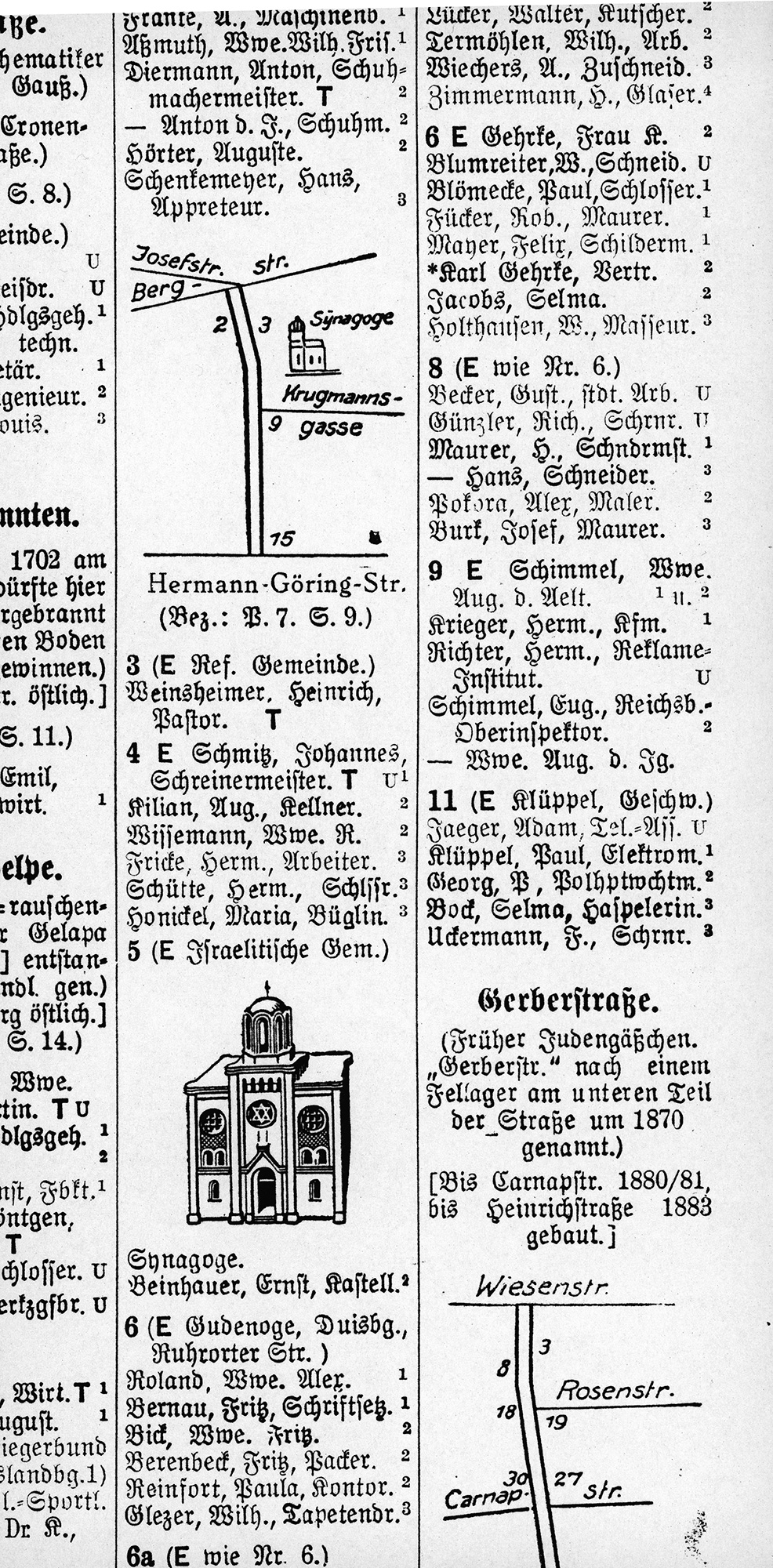 Zeichnung der Elberfelder Synagoge im Adressbuch Elberfeld 1934